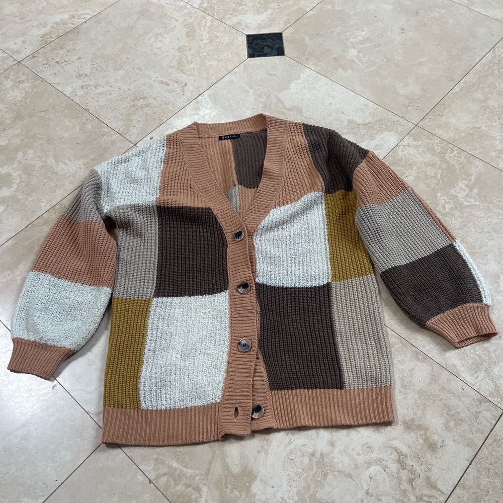 Y era j Womens Colorblock Cardigan Sweater